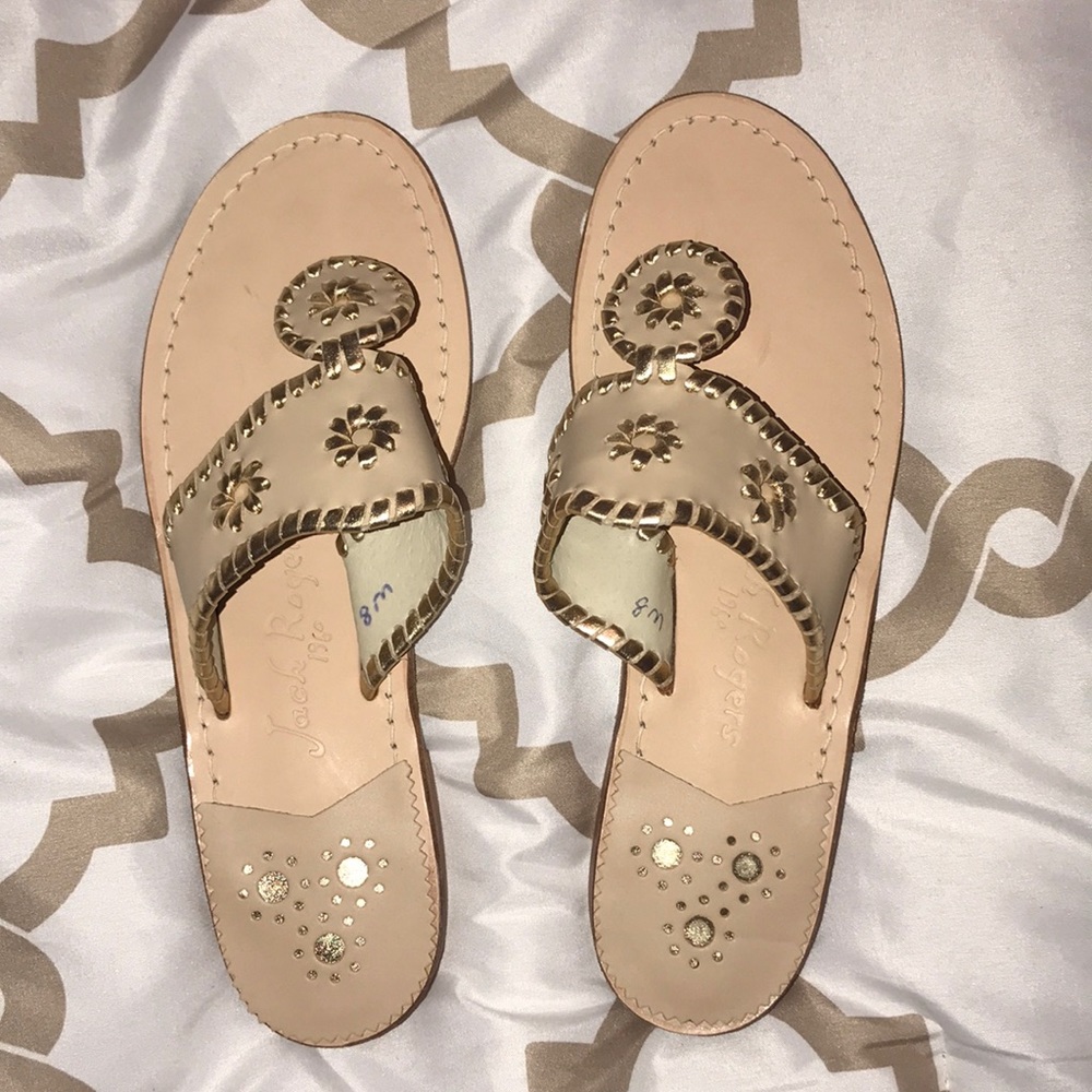 Jack Rogers Size 8 Tan And Gold